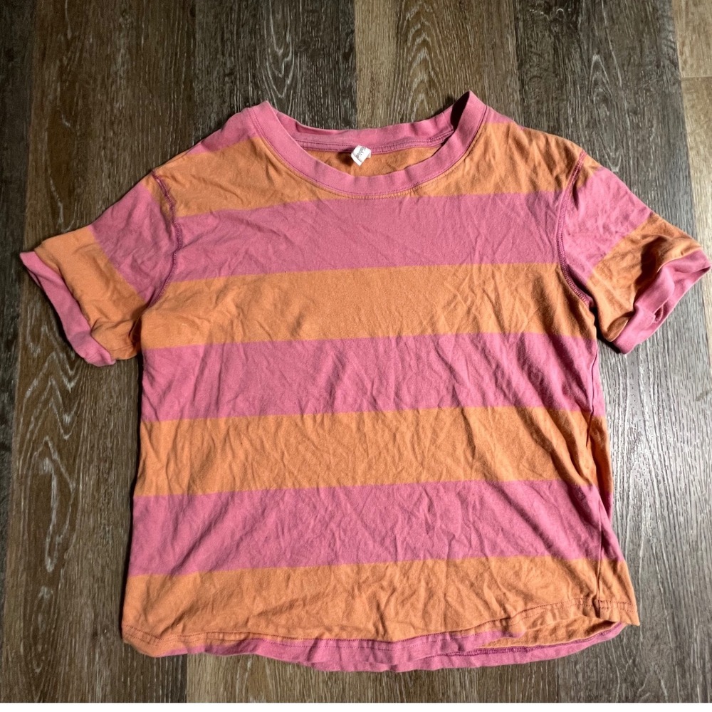 Wishlist Striped T-Shirt Womens Large Pink Orange Short Sleeve Crew Neck Casual